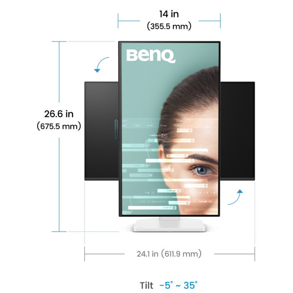 TFT 27" BenQ GW2790TC, IPS, 144Hz, HDMI, DP, USB-C, HAS, Pivot, колонки, білий