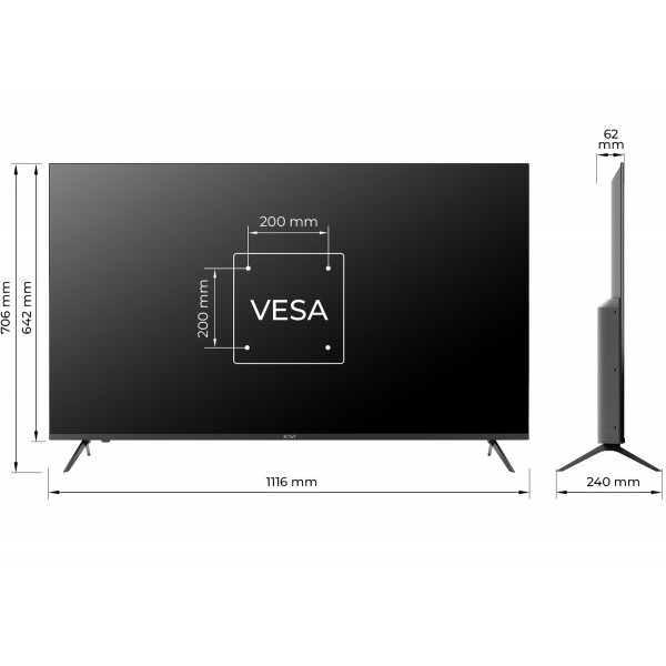TV 50 Kivi 50U760QB UHD/DLED/T2/Android 11/2 x 12W/HDMI/Wi-Fi/VESA 200x200 M6/Black