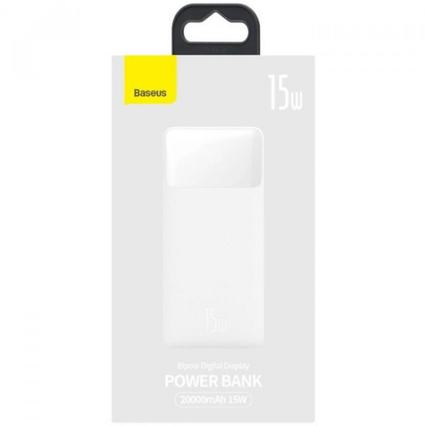 УМБ Baseus Bipow 20000mAh 15W 3A, MicroUSB, 2xUSB,1xType-C In/Out White