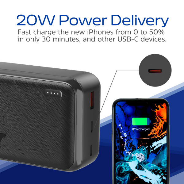 УМБ Energizer 30000mAh 22.5W PD, USB-А, 2хUSB-C Black