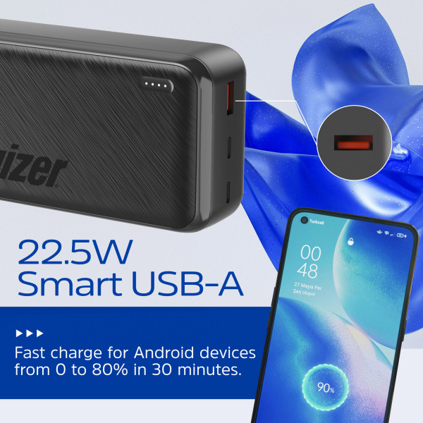 УМБ Energizer 30000mAh 22.5W PD, USB-А, 2хUSB-C Black