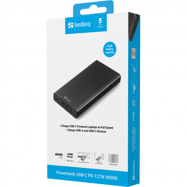 УМБ Sandberg 40000mAh 127W PD USB-A,2хUSB-С, PowerThru, Black