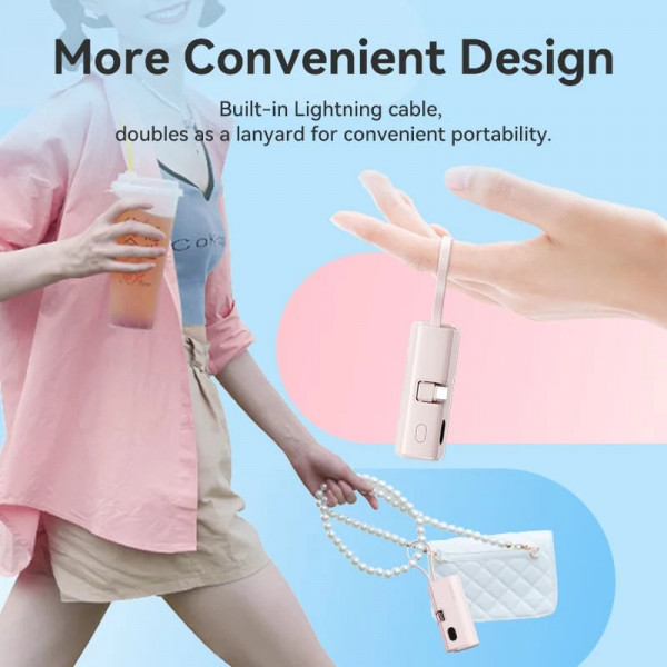 УМБ Vention 4800mAh 22,5W PD, USB-C In/Out, LED display, with built-in USB-C cable Black