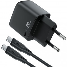 Зарядний пристрій 1xUSB-C 20W Gan A113 Fast Charger + USB-C cable with digital display black Acefast
