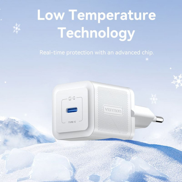 Зарядний пристрій 1xUSB-C 20W GaN + USB-C cable М-М White Vention