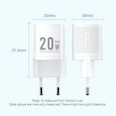 Зарядний пристрій 1xUSB-C 20W GaN + USB-C cable М-М White Vention