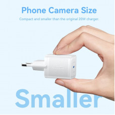 Зарядний пристрій 1xUSB-C 20W GaN + USB-C cable М-М White Vention