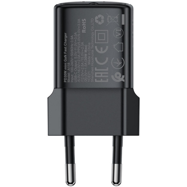 Зарядний пристрій 1xUSB-C 30W Gan A118 Fast Charger + USB-C cable black Acefast