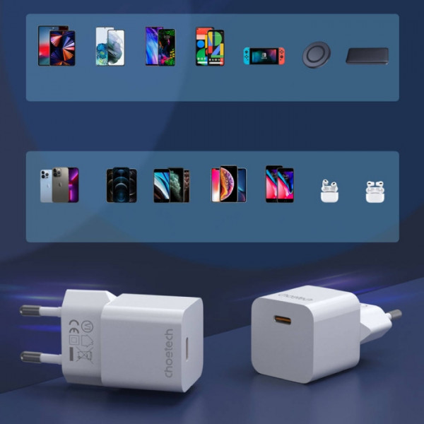 Зарядний пристрій 1xUSB-С 20W PD білий Choetech