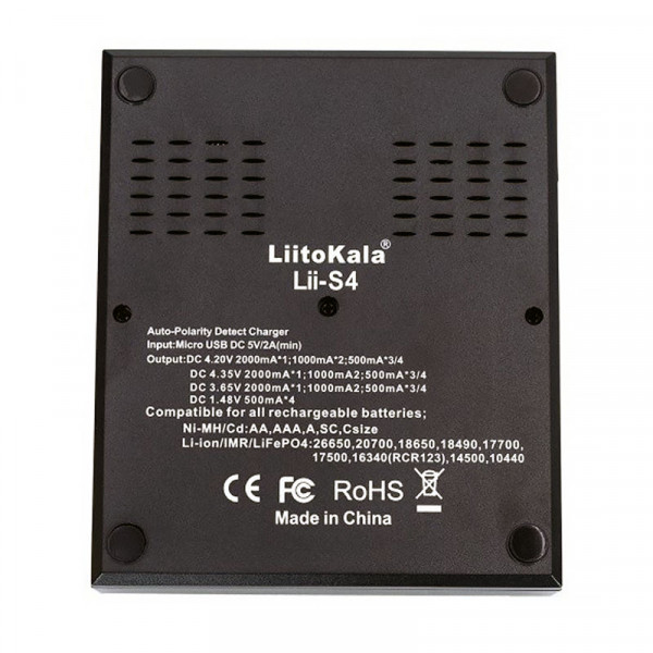 Зарядний пристрій LiitoKala Lii-S4, 4x(Lion/LiFePO4/NiMH/NiCd), Auto Polarity, Display