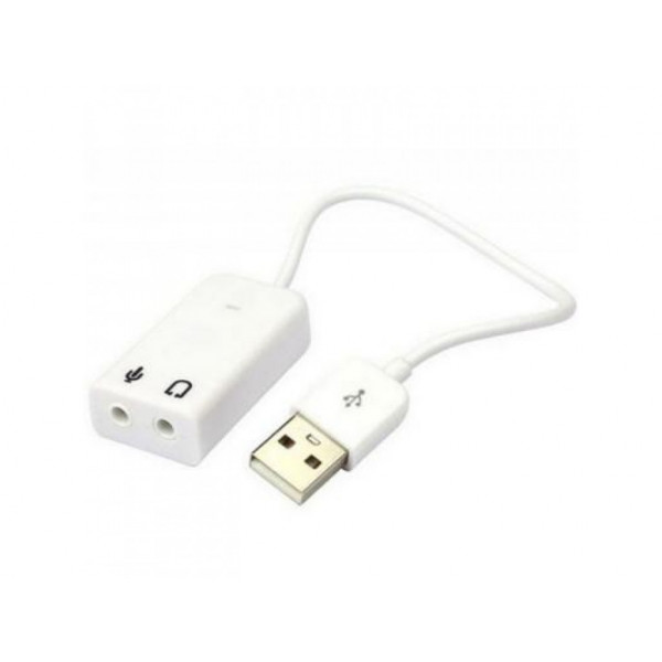 Звукова карта USB AUX jack, 2*TRS (Mic + Ear), Virtual 7.1 Channel, C-Media, кабель 20 см, біла