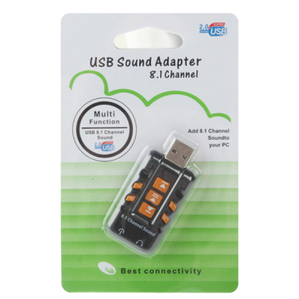 Звукова карта USB AUX jack, 2*TRS (Mic + Ear) Virtual 8.1 Channel чорний, RTL