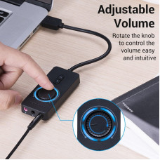Звукова карта USB AUX jack, 3*TRS (Mic + Ear) 0.15m Volume Control чорна