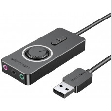 Звукова карта USB AUX jack, 3*TRS (Mic + Ear) 0.15m Volume Control чорна