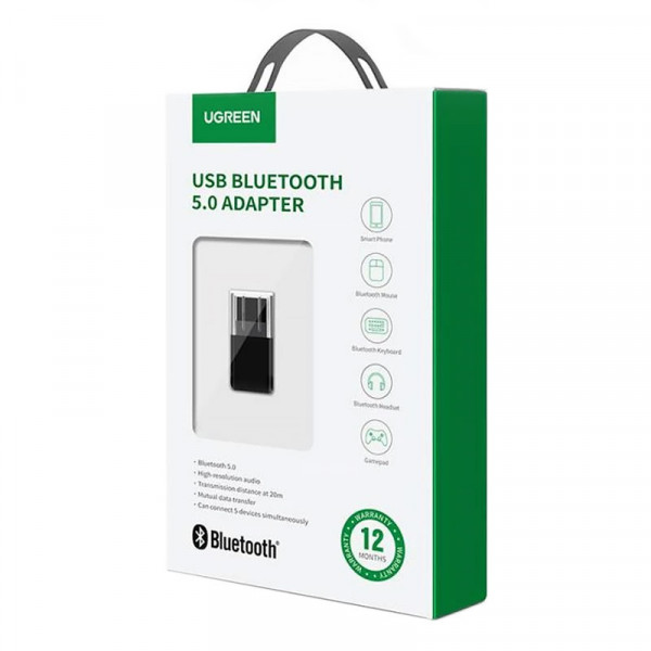 Адаптер Bluetooth 5.0 USB RTL8761BUV CM390 UGREEN Black