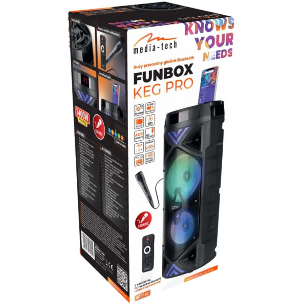Акустична система 1.0 Media-Tech 50W, Bluetooth/FM/AUX/SD/USB/КАРАОКЕ/LED чорна