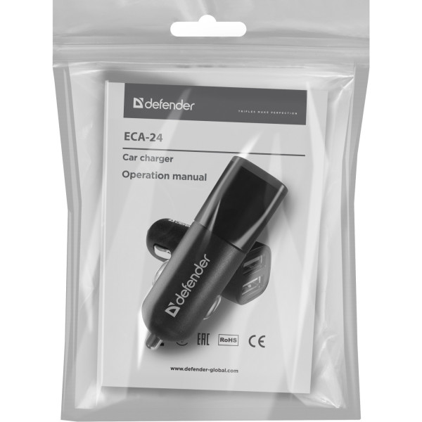 Автозарядка 2xUSB 12W 2.1A ECA-24 чорна Defender