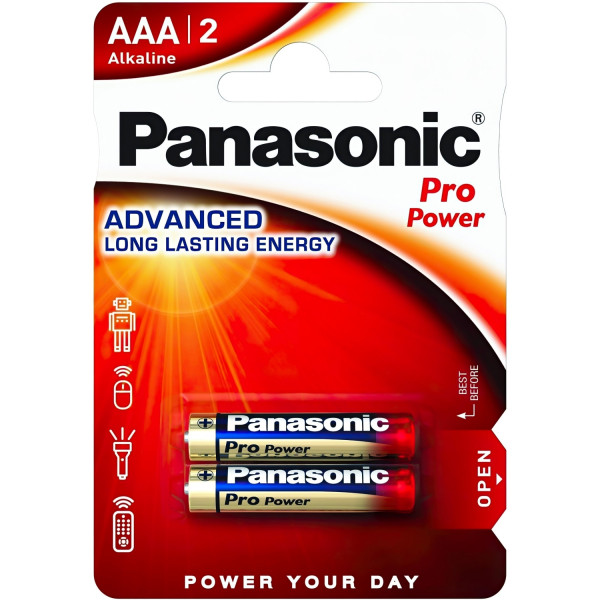 Батарейка AAA, 1.5V, PRO POWER лужна, Panasonic, блістер, 2 шт