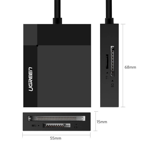 Card Reader USB 3.0 SD/TF/CF/MS 4 в 1 кабель 0.5м CR125 Ugreen