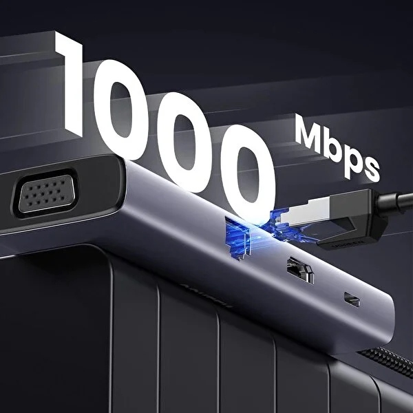 Док-станція USB3.1 Type-C -> HDMI 4K30Hz/VGA/USB 3.0х3/RJ45/SD/TF/PD 100W 9-in-1 CM498 Ugreen