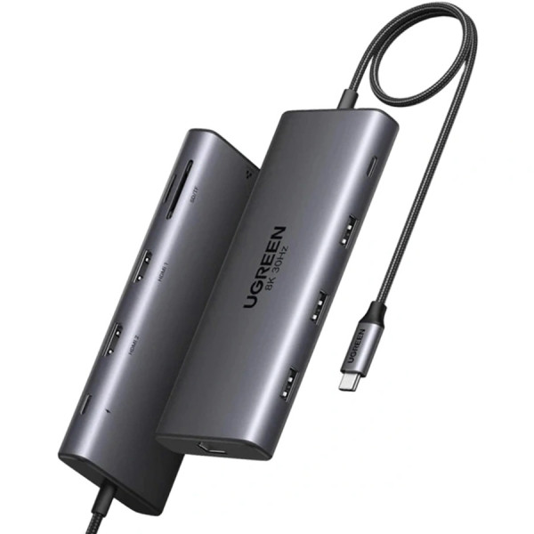 Док-станція USB3.2 Type-C -> HDMIx2,8K30Hz/4K60Hz/3xUSB-A/2xUSB-C 3.2/ RJ45/SD/TF/PD 100W CM639