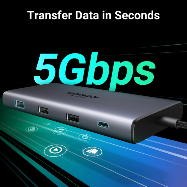 Док-станція USB3.2 Type-C -> HDMIx2,8K30Hz/4K60Hz/3xUSB-A/2xUSB-C 3.2/ RJ45/SD/TF/PD 100W CM639
