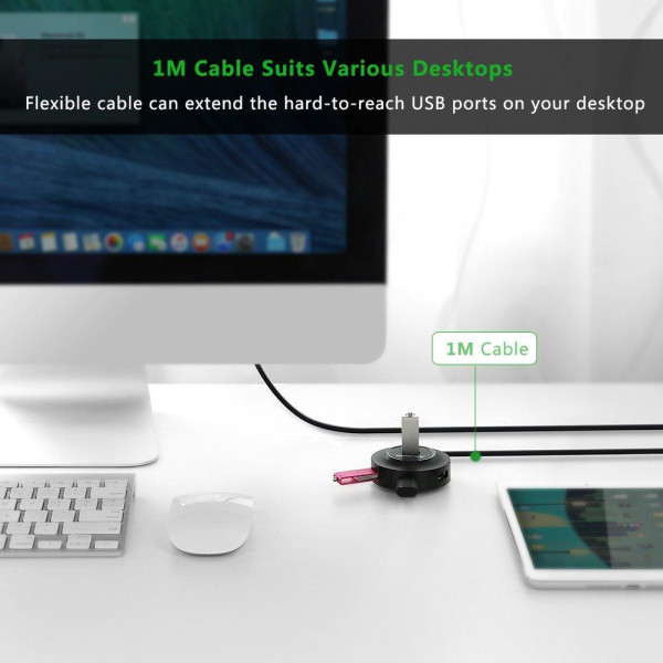 Хаб USB 2.0 -> 4xUSB 2.0 1м passive, Black CR106 Ugreen