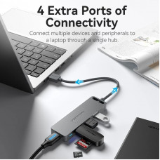 Хаб USB 3.0 -> 4xUSB-A 3.0, 5Gbps, Black Vention