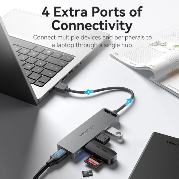 Хаб USB 3.0 -> 4xUSB-A 3.0, 5Gbps, Black Vention