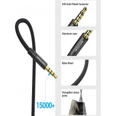 Кабель AUX Audio TRS M/F 1.0м Gold-Plated, нейлонове обплетення, чорний, Vention