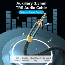 Кабель AUX Audio TRS M/M, 1.5м, Silver-plated, Zinc alloy, обплетення, зелений, Vention