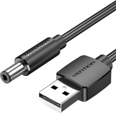 Кабель живлення USB AM - 5.5mm DC Power PVC 5V 3A, Black 0.5м Vention