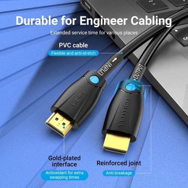 Кабель HDMI M - M, 3.0 м, V1.4, Engineering 4K 30Гц PVC Black Vention