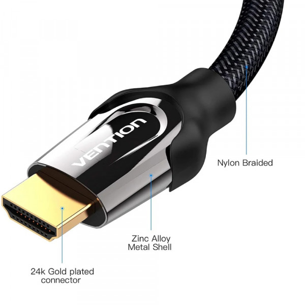 Кабель HDMI M - M, 3.0 м, V2.0, 4K 60Гц, обплетення, Zinc Alloy Type чорний Vention