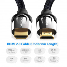 Кабель HDMI M - M, 3.0 м, V2.0, 4K 60Гц, обплетення, Zinc Alloy Type чорний Vention