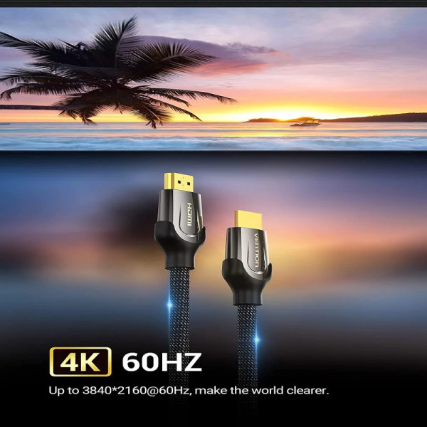 Кабель HDMI M - M, 3.0 м, V2.0, 4K 60Гц, обплетення, Zinc Alloy Type чорний Vention