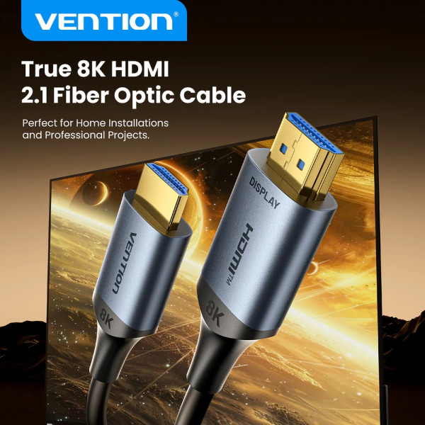 Кабель HDMI M - M, 40.0м, V2.1, Optical 8K 60Гц 48Gbps Aluminum Alloy, сірий Vention