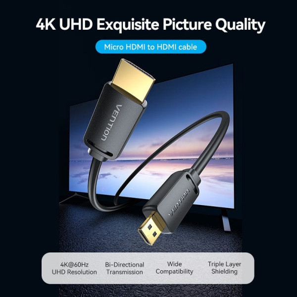 Кабель HDMI M - Micro HDMI M, 2.0 м, V2.0 4K 60Гц 18Gbps чорний Vention
