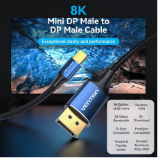 Кабель mini DisplayPort M - DisplayPort M 1.5 м, 8K 60hz, (7680x4320) двонаправлений,голубий,Vention