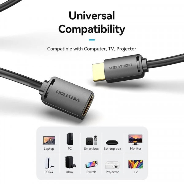 Кабель продовжувач HDMI M - F V2.0, 0.5м 4K 60Гц PVC, Vention