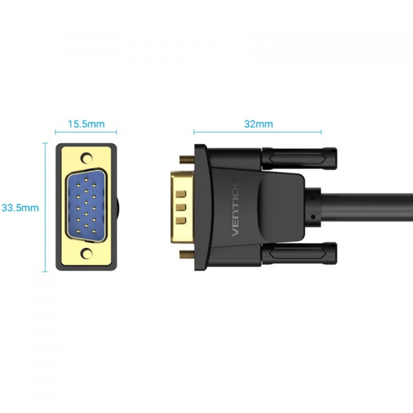 Кабель VGA 15M-15M, 1.5м, з ферритами, чорний Vention