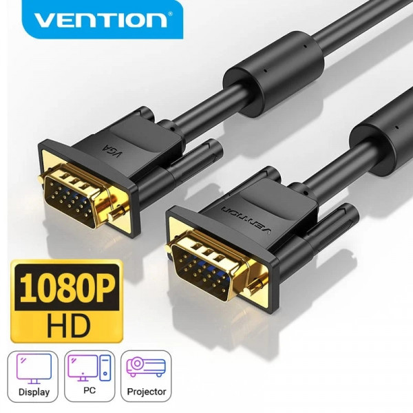 Кабель VGA 15M-15M, 8.0м, з ферритами, чорний Vention