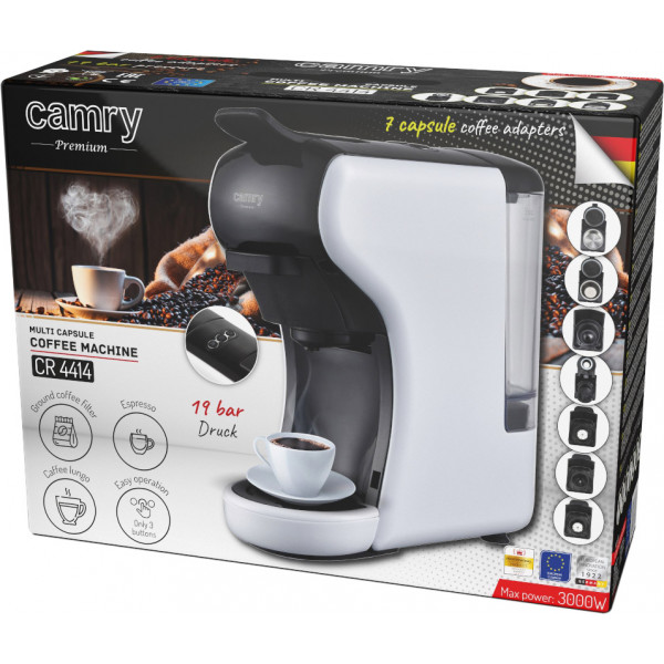 Кавоварка Camry CR 4414 white капсульна/ 1450 Вт/ 19 бар/ капсула, мелена/ біла