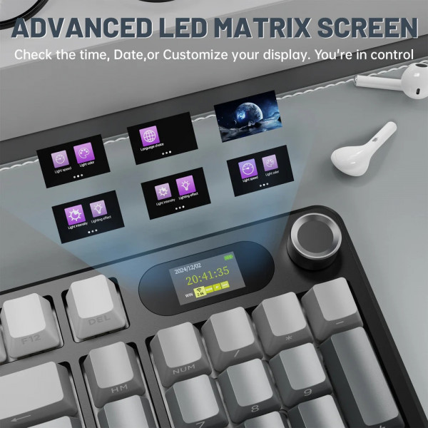 Клавіатура ігрова механічна Attack Shark X98 Pro 99кл. RGB, Wireless, TFT disp., Moonlit Night