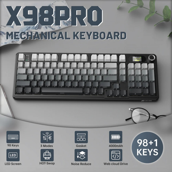 Клавіатура ігрова механічна Attack Shark X98 Pro 99кл. RGB, Wireless, TFT disp., Moonlit Night