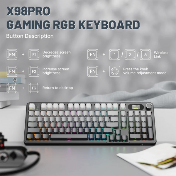 Клавіатура ігрова механічна Attack Shark X98 Pro 99кл. RGB, Wireless, TFT disp., Moonlit Night