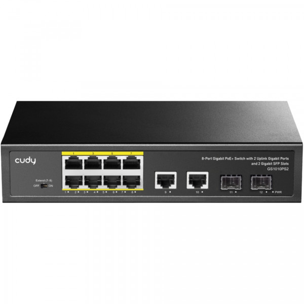 Комутатор Cudy GS1010PS2, 8-Port Gigabit PoE+ Switch with 2 GbE and 2 Gigabit SFP