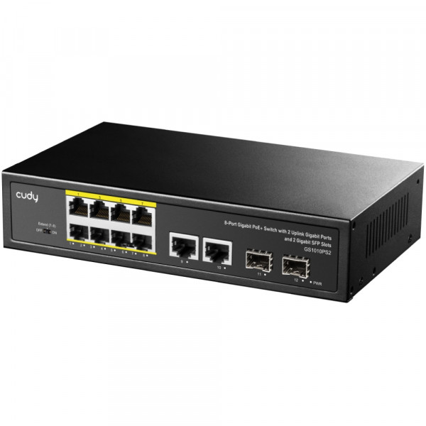 Комутатор Cudy GS1010PS2, 8-Port Gigabit PoE+ Switch with 2 GbE and 2 Gigabit SFP