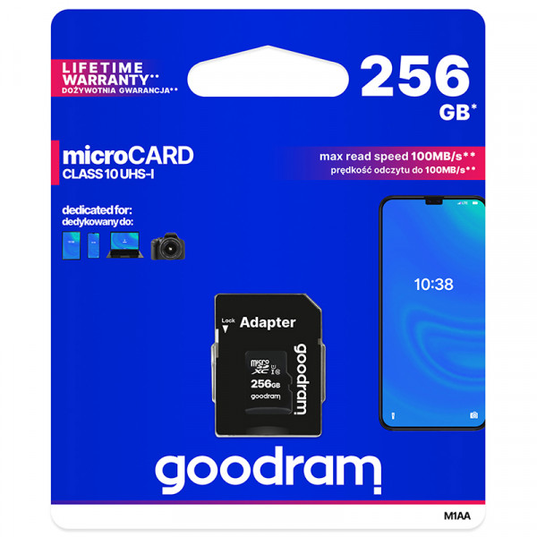 Memory card microSDXC 256Gb GoodRAM class 10 UHS I U1, Retail + adapter