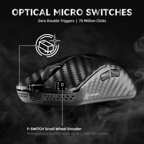Мишка Attack Shark R11 Ultra, Wireless/Bluetooth, 42000dpi. (PAW3950MAX) 6кн., Phantom Shark